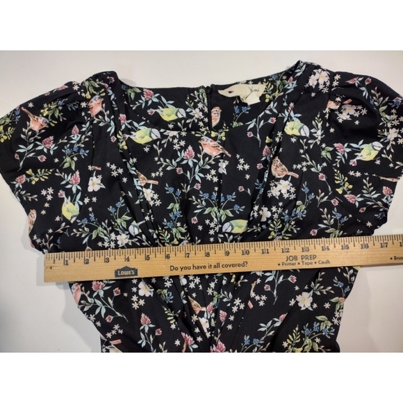 Yumi black pleated dress with quirky bird print and back zip size M - Picture 6 of 10